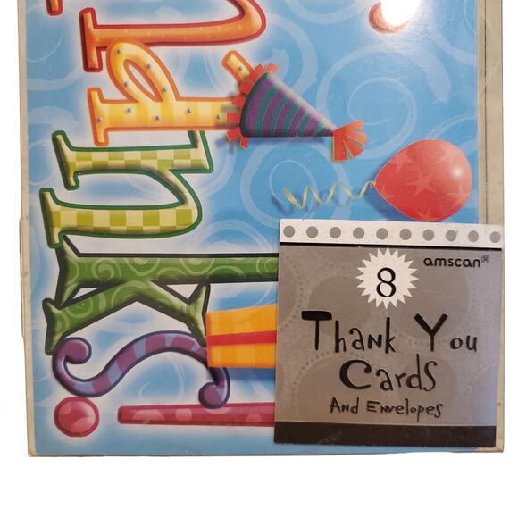 Amscan Rainbow Thank You Cards Party Hats Blank Cards 8 Envelopes 483462 - Picture 2 of 4